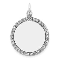 Sterl Silver Rh-plt Engraveable Round with Rope Polished Front Back Disc view 1