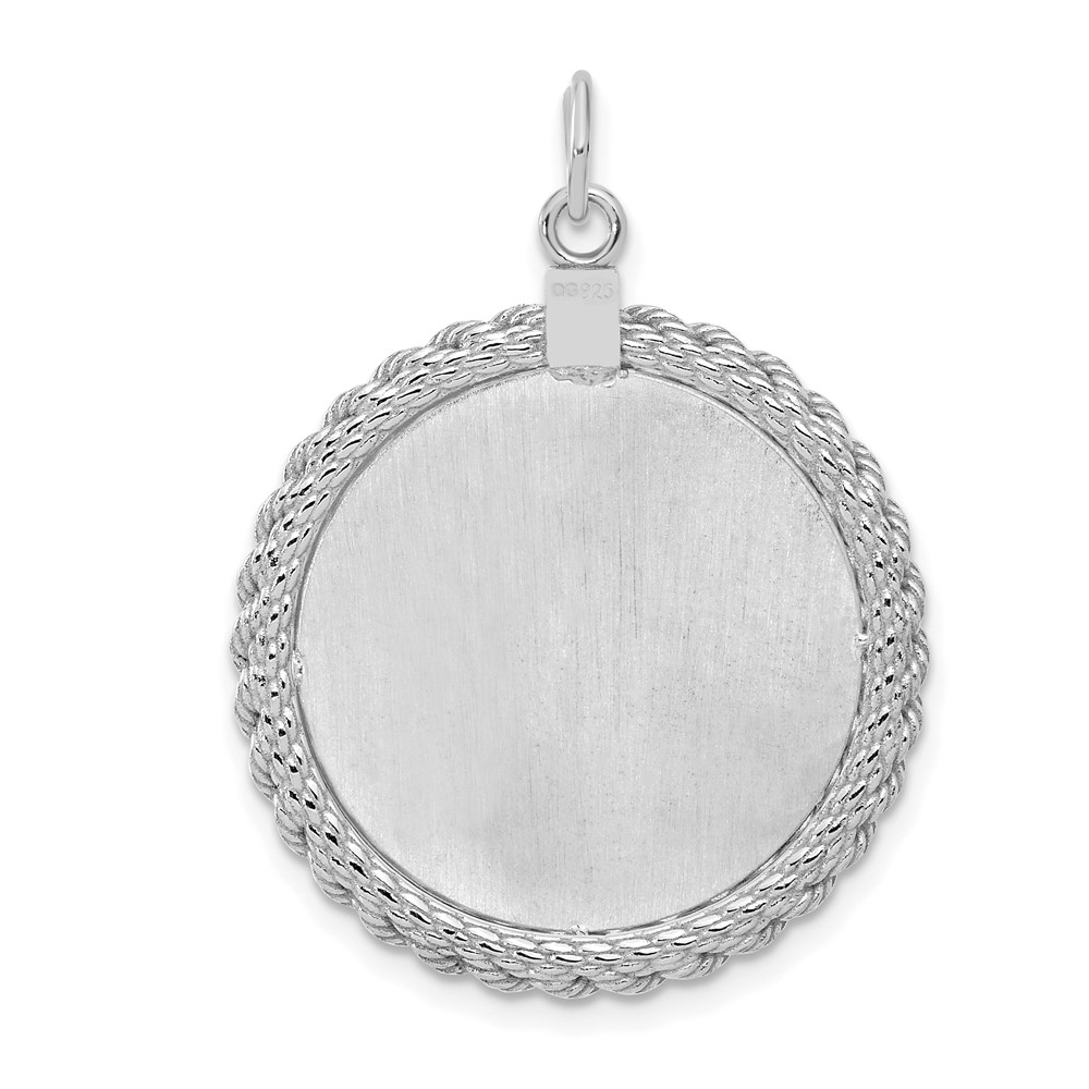 SS Rh-plt Engraveable Round with Rope Polished Front/Satin Back Disc (QM386/18)