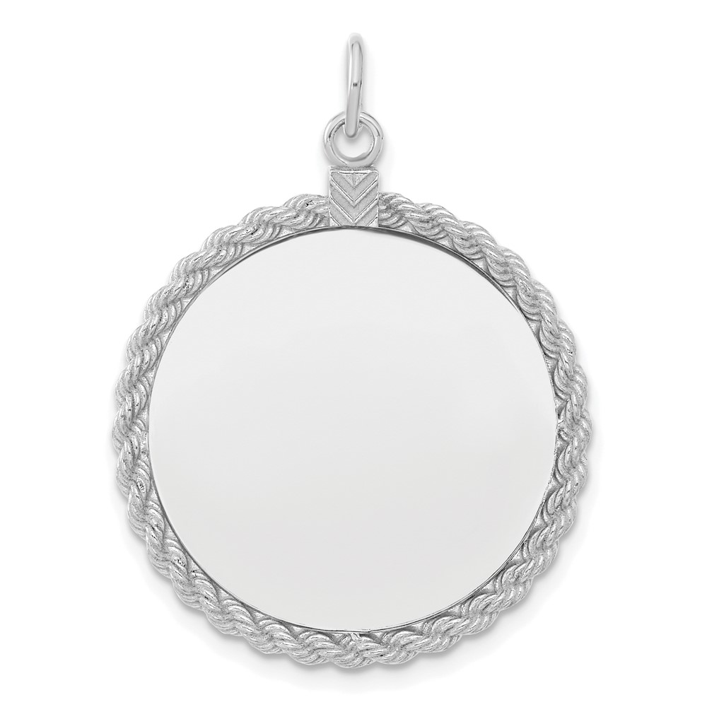 SS Rh-plt Engraveable Round with Rope Polished Front/Satin Back Disc (QM386/18)