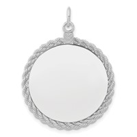 SS Rh-plt Engraveable Round with Rope Polished Front Satin Back Disc view 1