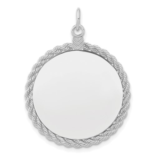 SS Rh-plt Engraveable Round with Rope Polished Front Satin Back Disc