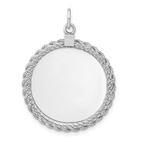 Sterl Silver Rh-plt Engraveable Round with Rope Polished Front Back Disc view 3