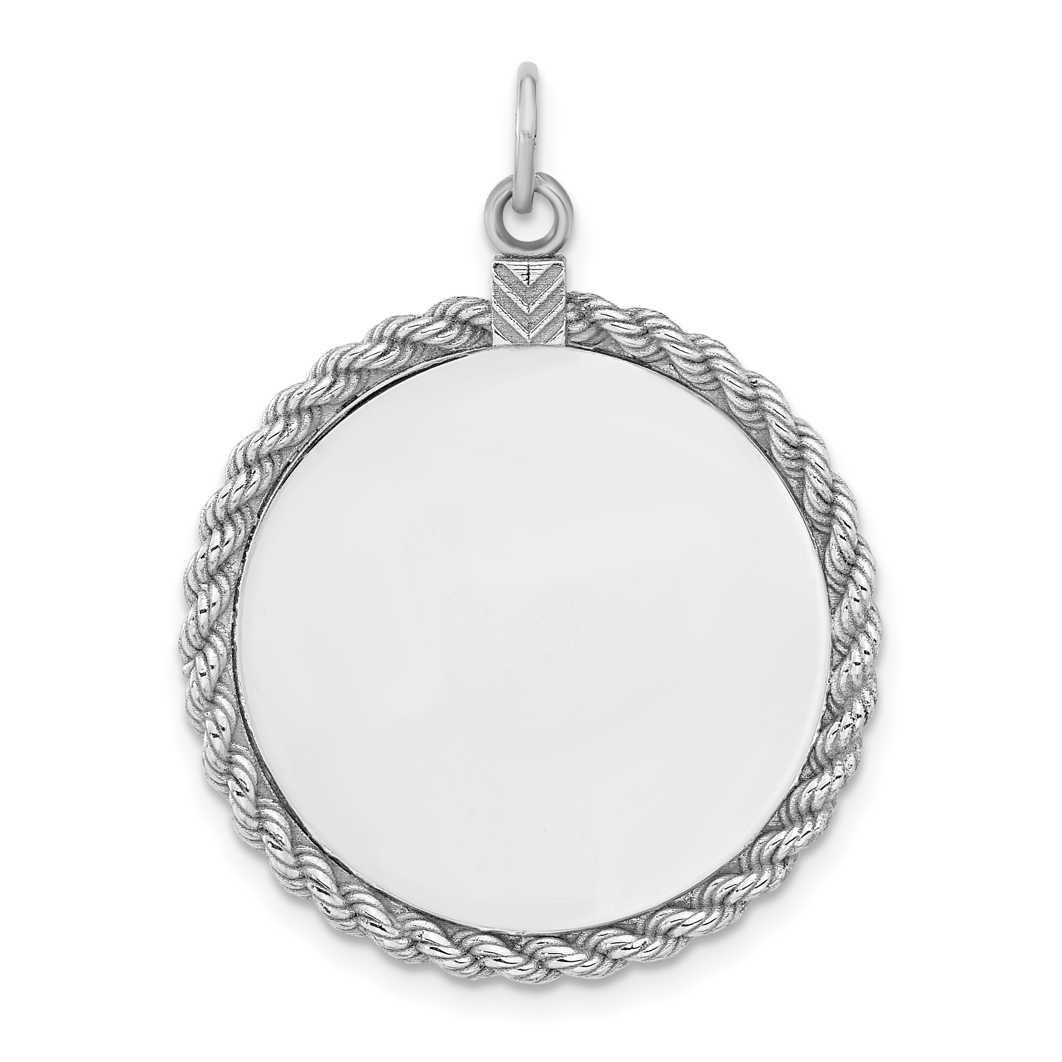 Sterl Silver Rh-plt Engraveable Round with Rope Polished Front/Back Disc (QM386/18P)