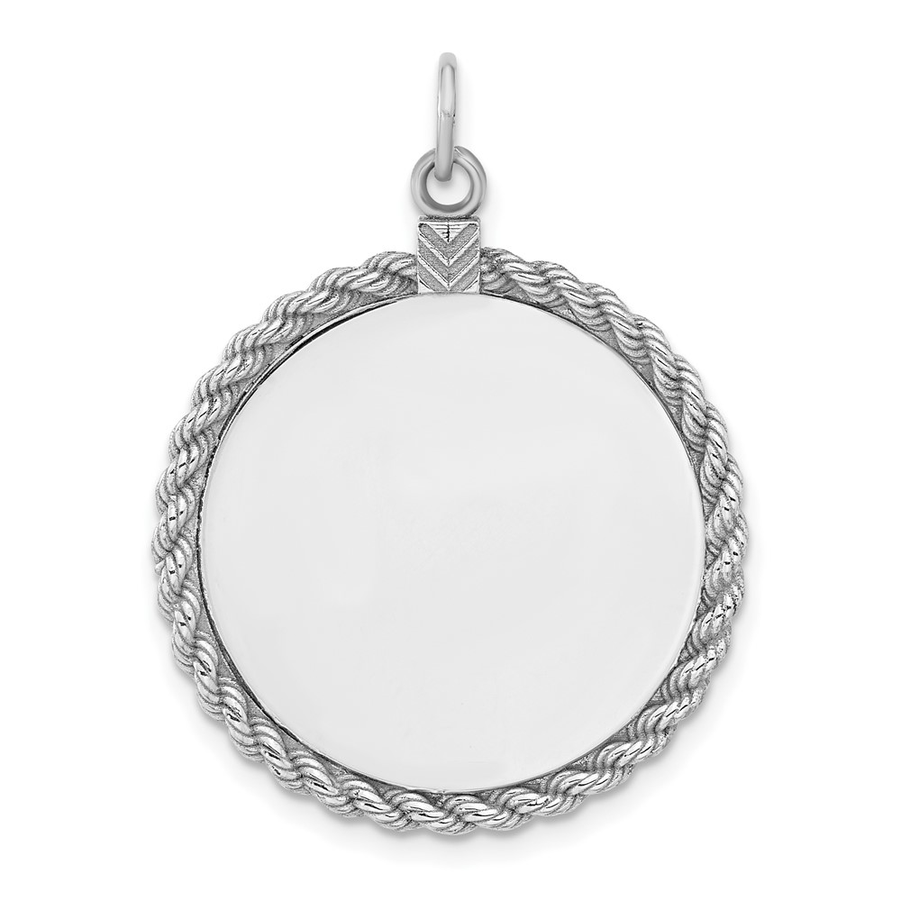 Sterl Silver Rh-plt Engraveable Round with Rope Polished Front/Back Disc (QM386/18P)