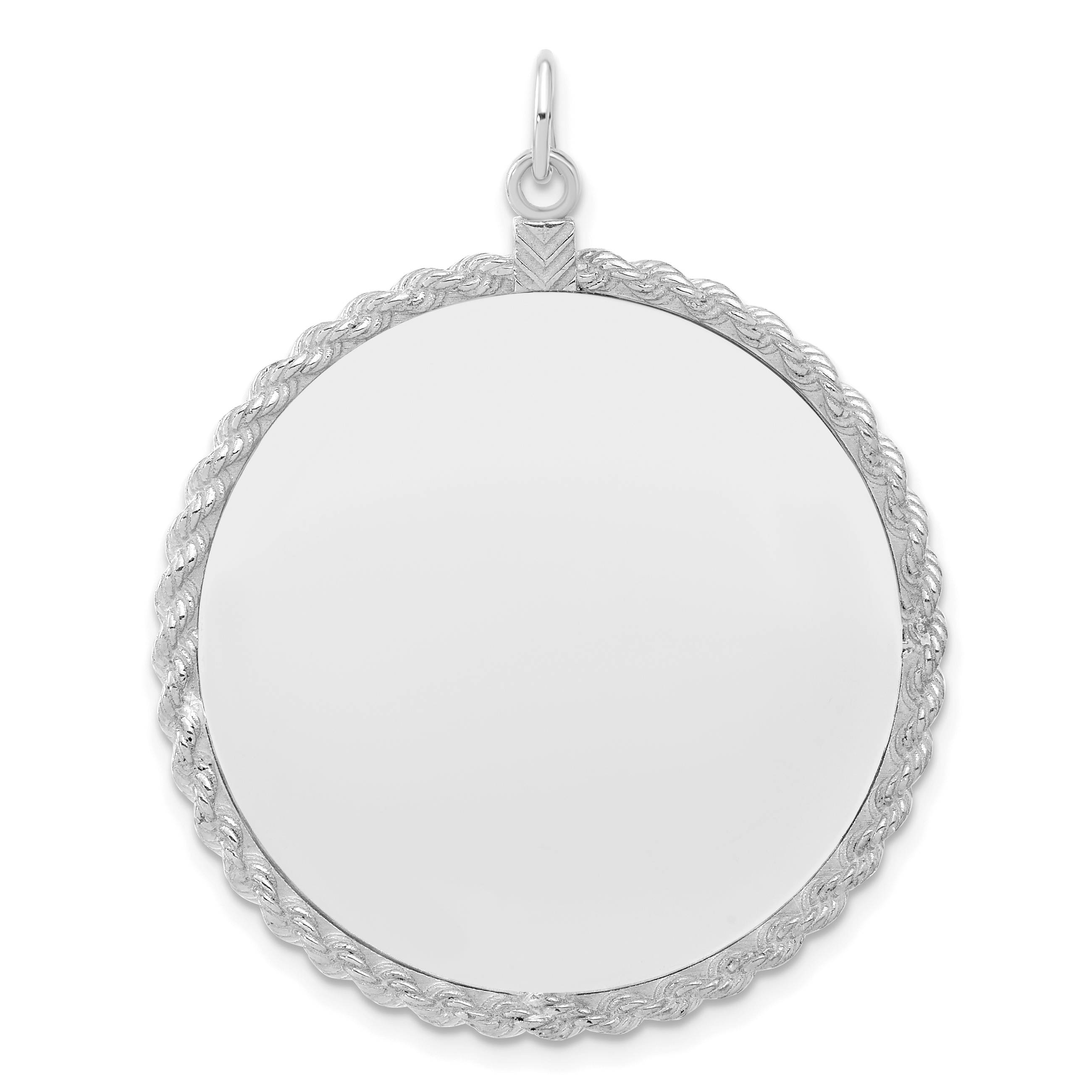 SS Rh-plt Engraveable Round with Rope Polished Front/Satin Back Disc (QM387/18)