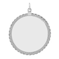 Sterl Silver Rh-plt Engraveable Round with Rope Polished Front Back Disc view 3