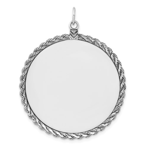 Sterl Silver Rh-plt Engraveable Round with Rope Polished Front Back Disc