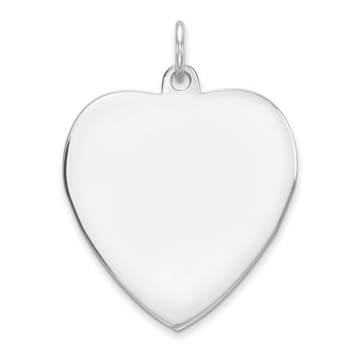 SS Rh-plt Engraveable Heart Polished Front Satin Back Disc Charm