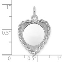 Sterling Silver Rh-plt Engraveable Heart Polished Front Back Disc Charm view 3