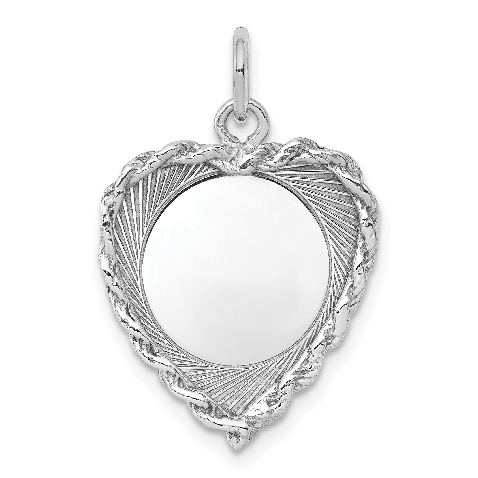 SS Rh-plt Engraveable Heart Polished Front/Satin Back Disc Charm (QM395/18)