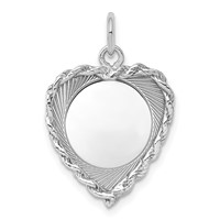 Sterling Silver Rh-plt Engraveable Heart Polished Front Back Disc Charm view 1