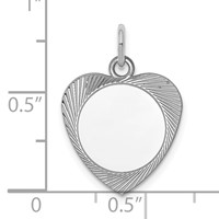 SS Rh-plt Engraveable Heart Polished Front Satin Back Disc Charm view 3