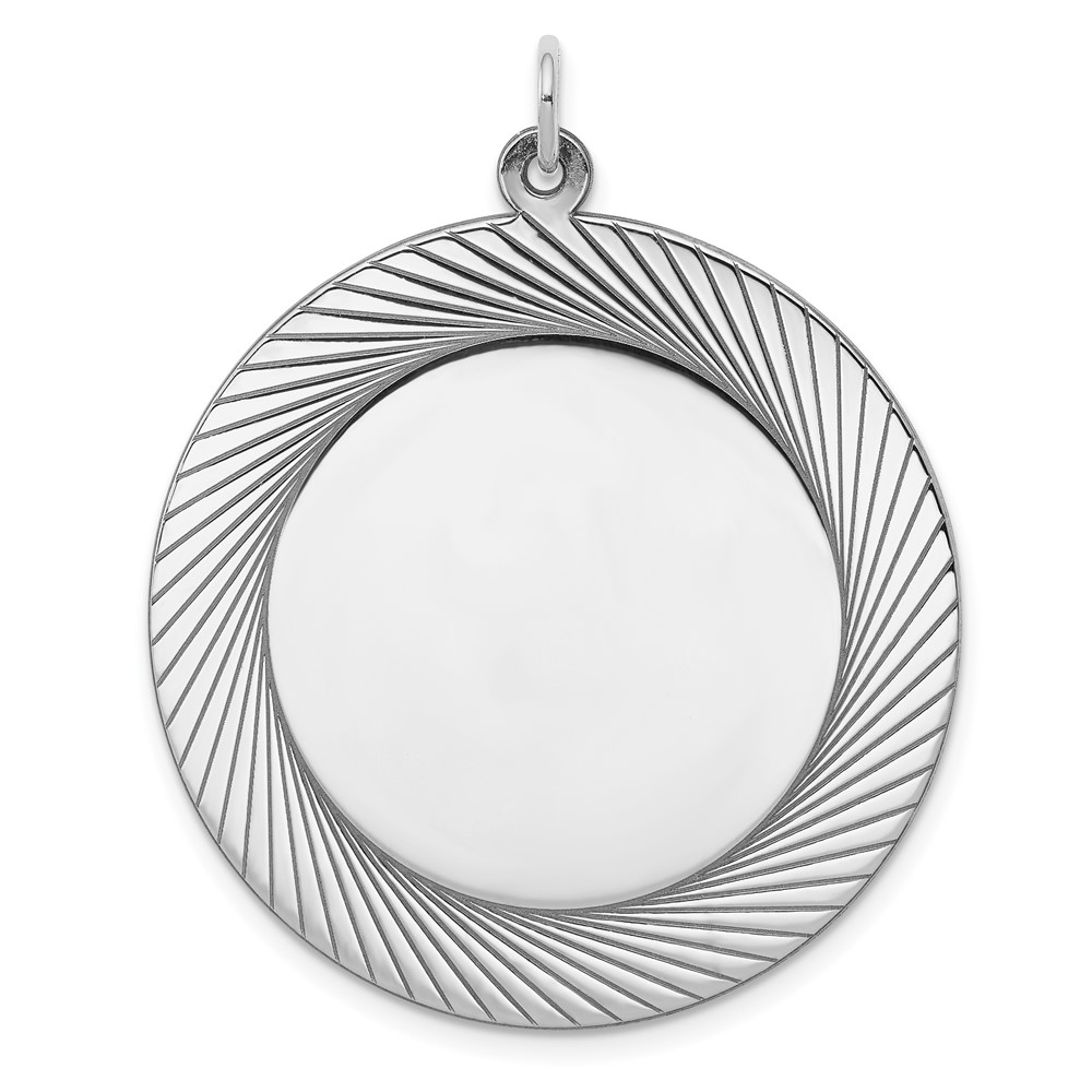 SS Rh-plt Engraveable Round Polished Front/Satin Back Disc Charm (QM407/27)