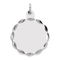 Sterling Silver Rh-plt Engraveable Polished Front Satin Back Disc Charm view 1