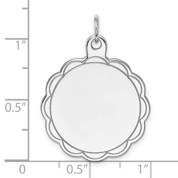 Sterling Silver Rh-plt Engraveable Polished Front/Satin Back Disc Charm
