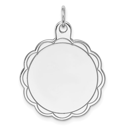 Sterling Silver Rh-plt Engraveable Polished Front Satin Back Disc Charm