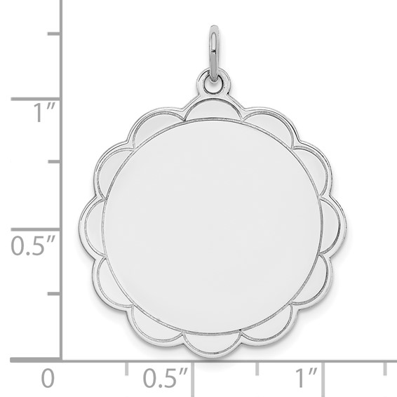 Sterling Silver Rh-plt Engraveable Polished Front/Satin Back Disc Charm