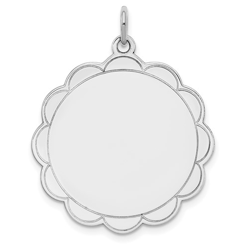 Sterling Silver Rh-plt Engraveable Polished Front Satin Back Disc Charm