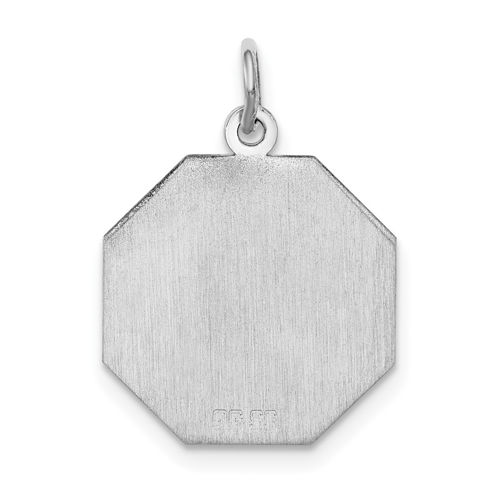 SS Rh-plt Engraveable Octagon Polished Front/Satin Back Disc Charm (QM424/18)