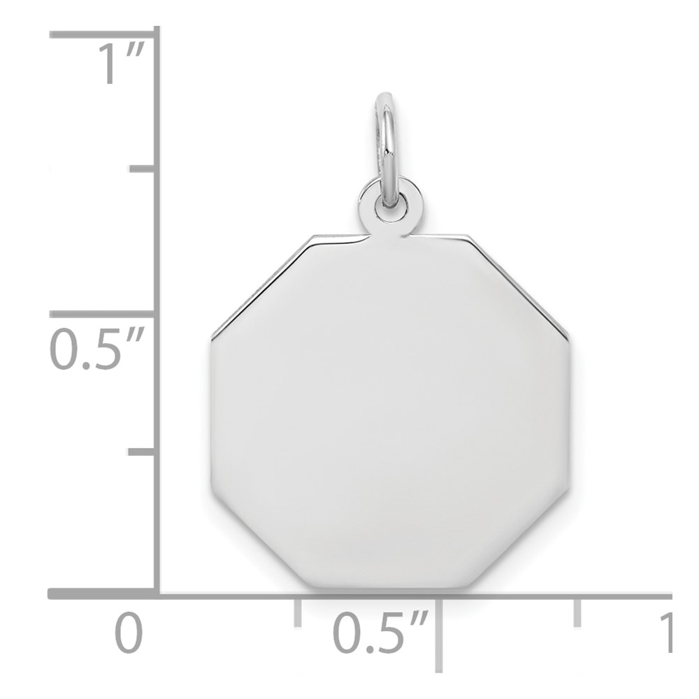 SS Rh-plt Engraveable Octagon Polished Front/Satin Back Disc Charm (QM424/18)
