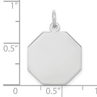SS Rh-plt Engraveable Octagon Polished Front Satin Back Disc Charm view 3
