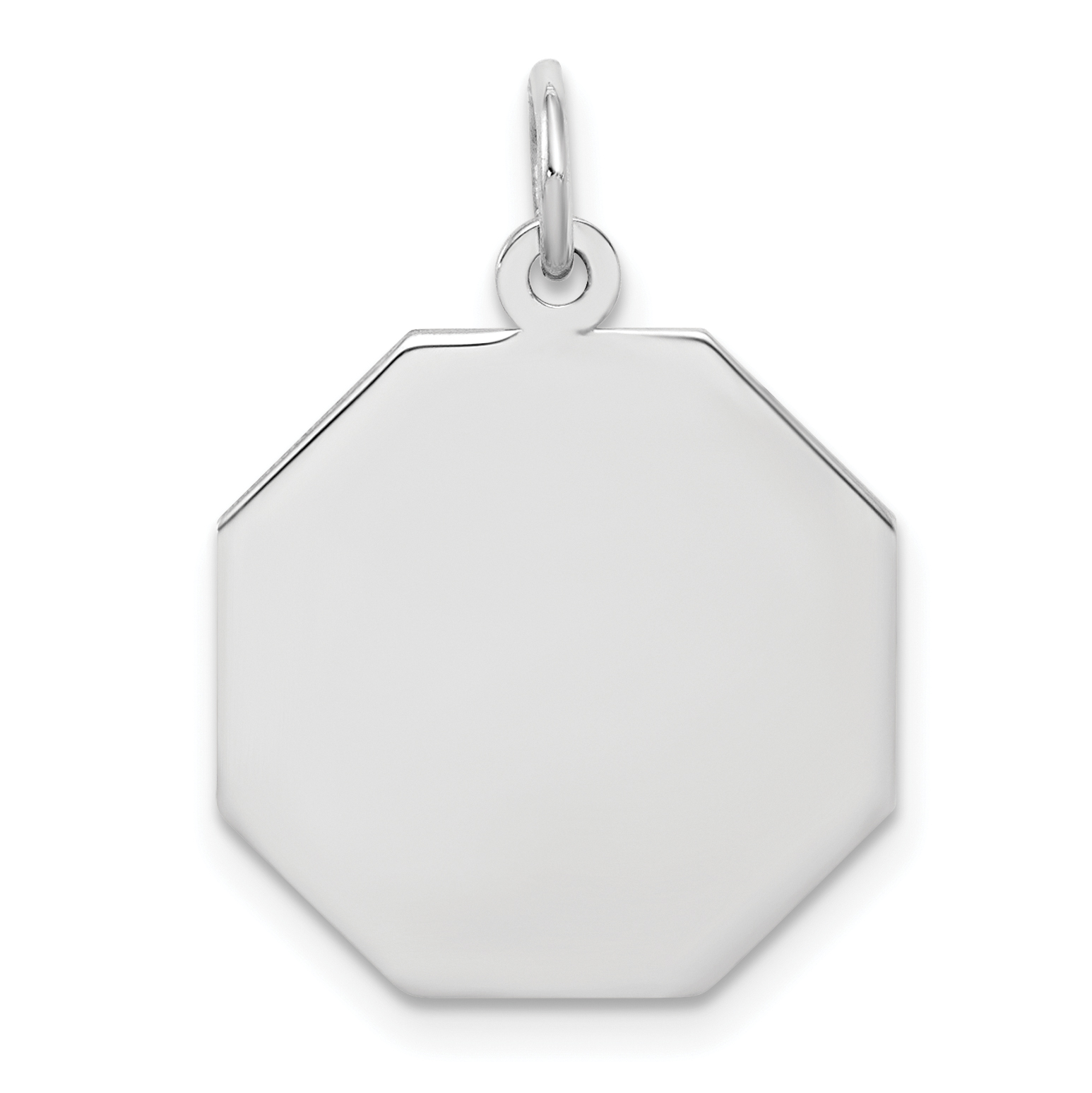 SS Rh-plt Engraveable Octagon Polished Front/Satin Back Disc Charm (QM424/18)