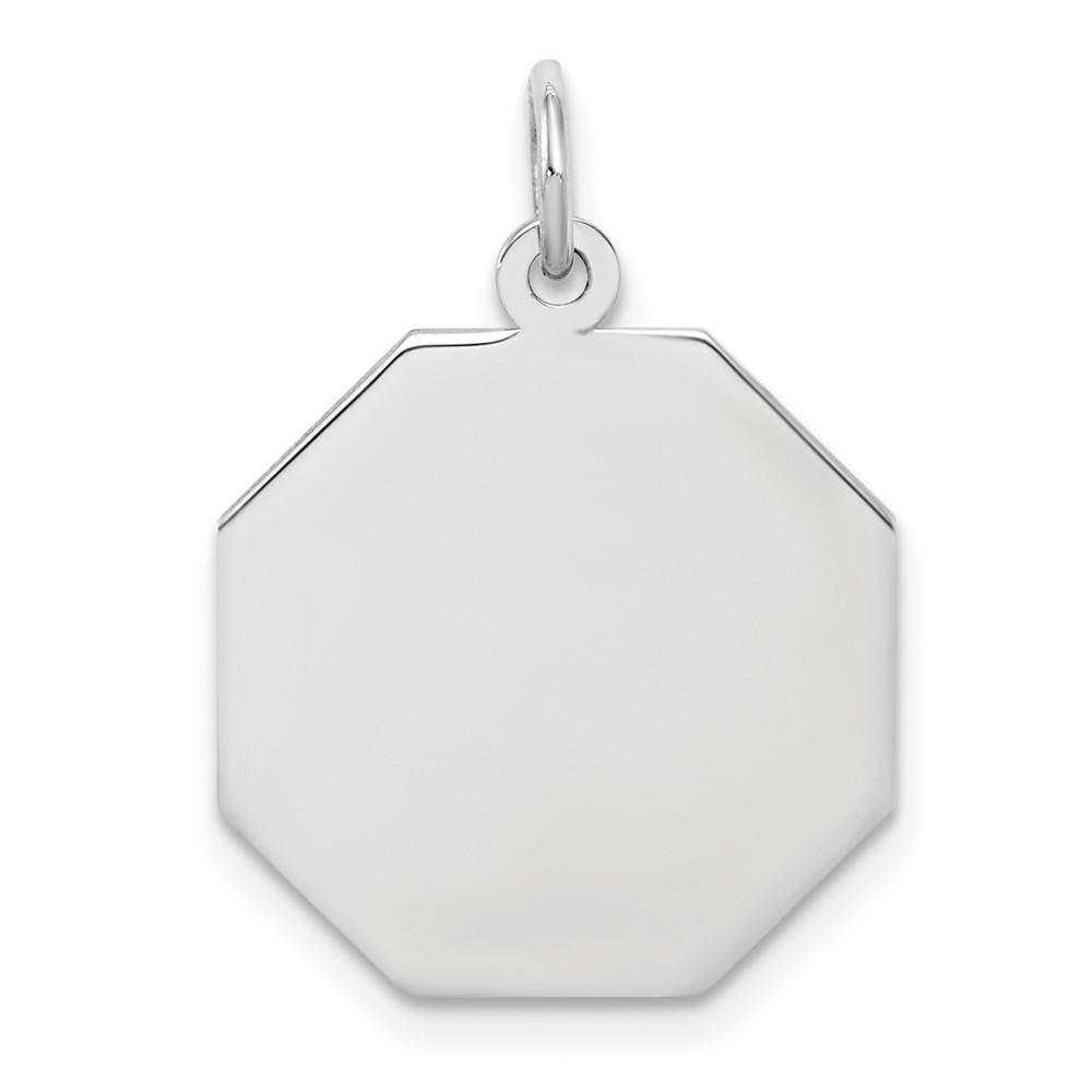 SS Rh-plt Engraveable Octagon Polished Front/Satin Back Disc Charm (QM424/18)