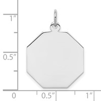 SS Rh-plt Engraveable Octagon Polished Front Satin Back Disc Charm view 3