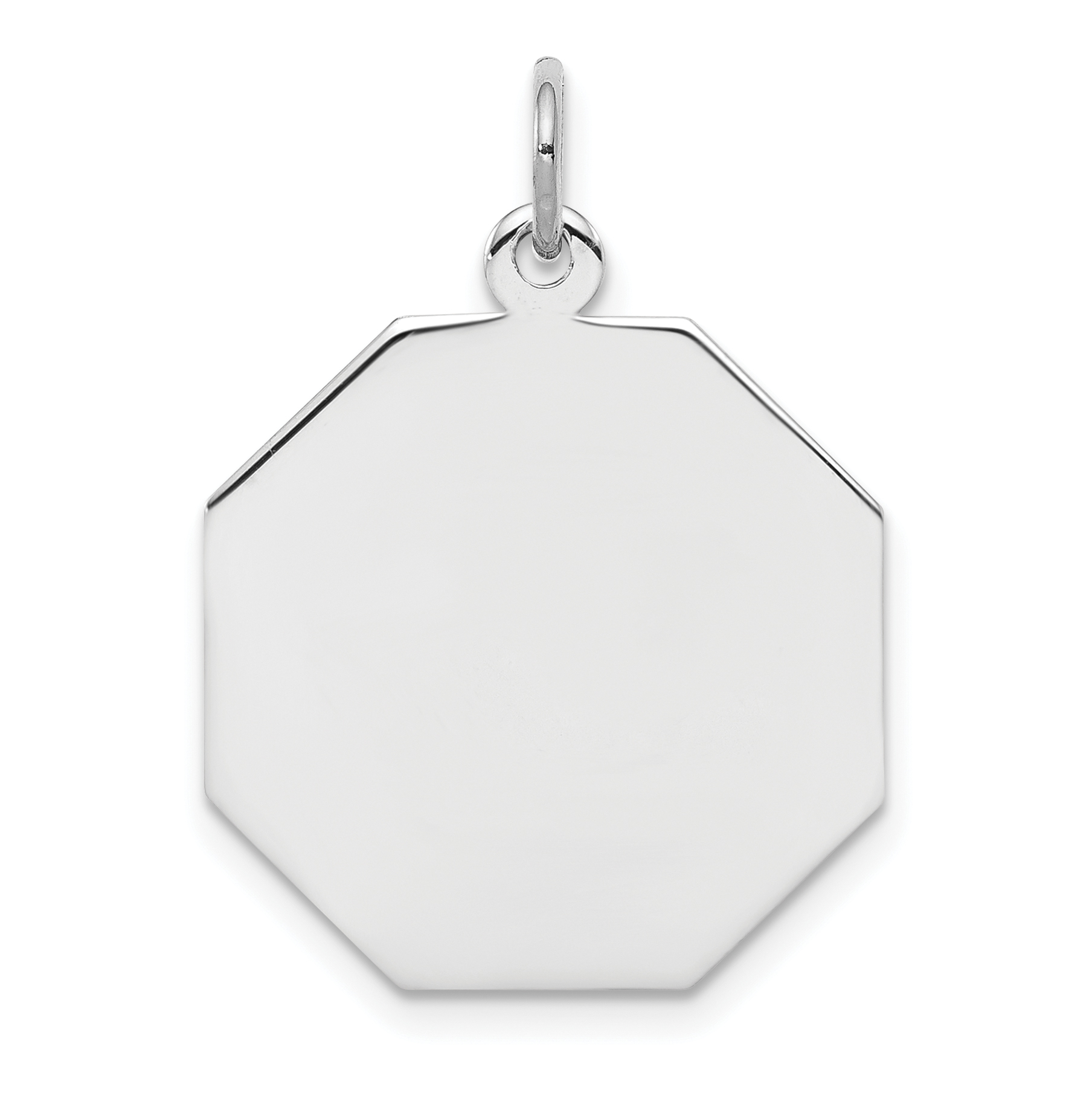 SS Rh-plt Engraveable Octagon Polished Front/Satin Back Disc Charm (QM425/27)