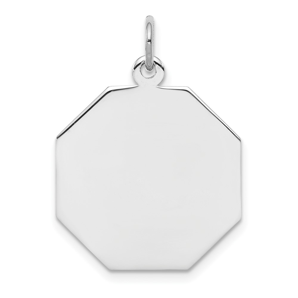 SS Rh-plt Engraveable Octagon Polished Front/Satin Back Disc Charm (QM425/27)