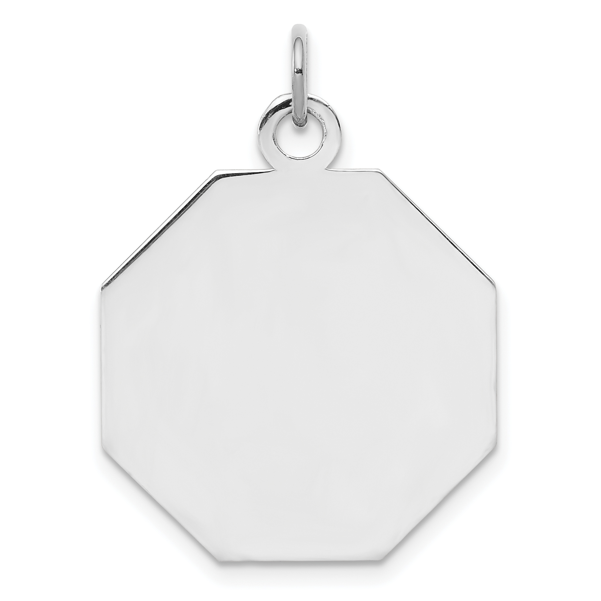 SS Rh-plt Engraveable Octagon Polished Front/Satin Back Disc Charm (QM426/35)