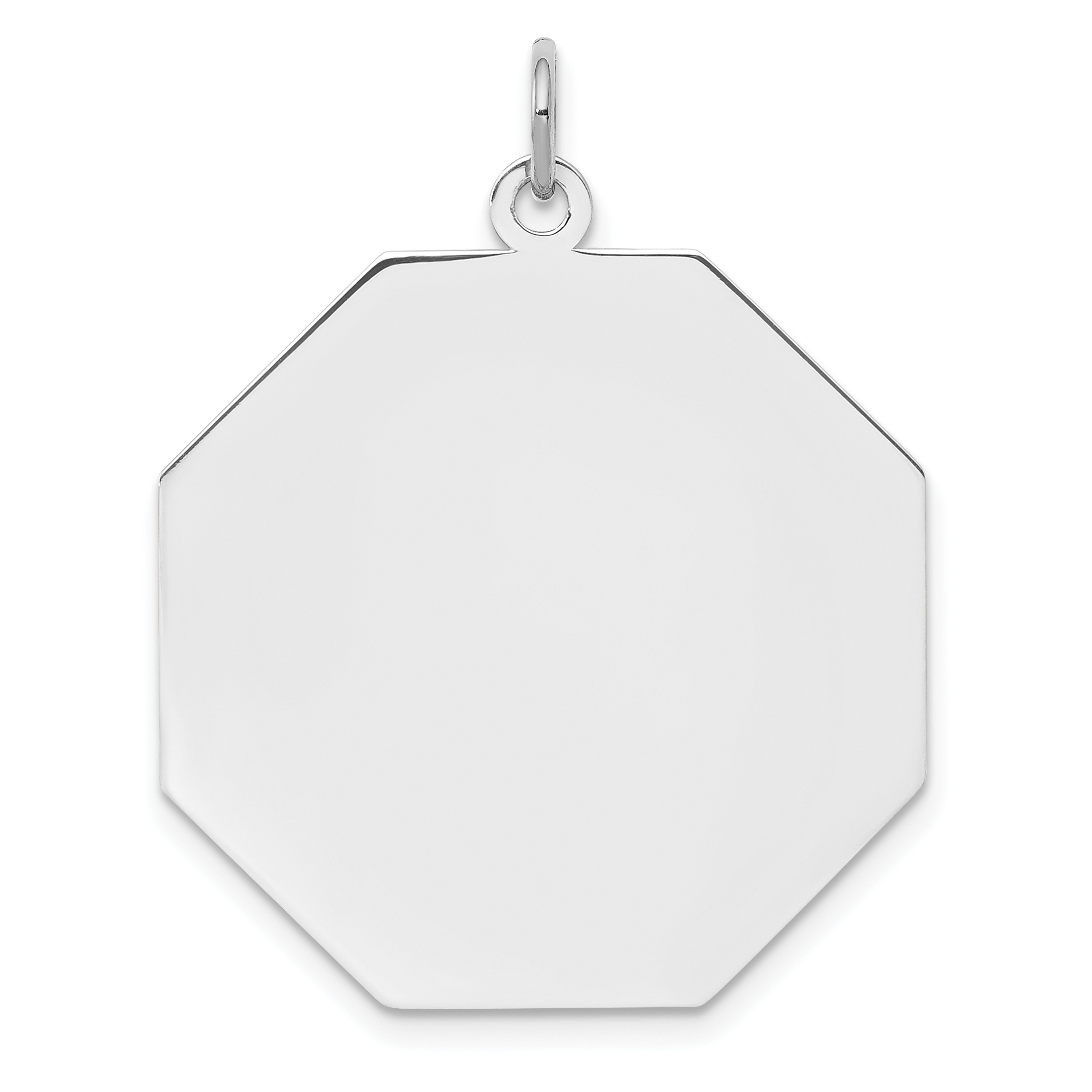 SS Rh-plt Engraveable Octagon Polished Front/Satin Back Disc Charm (QM427/27)
