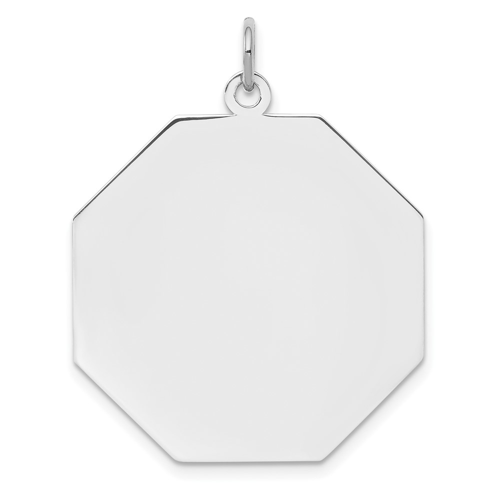 SS Rh-plt Engraveable Octagon Polished Front/Satin Back Disc Charm (QM427/27)