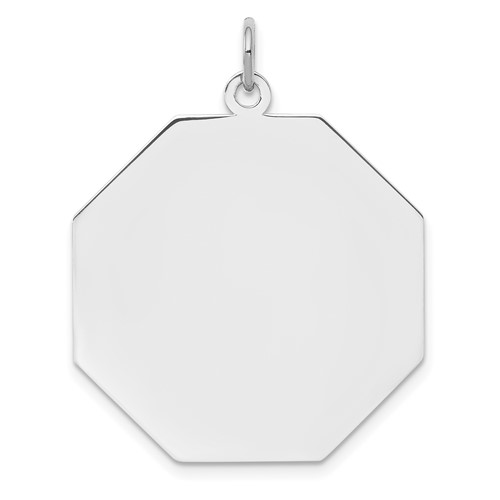 SS Rh-plt Engraveable Octagon Polished Front Satin Back Disc Charm