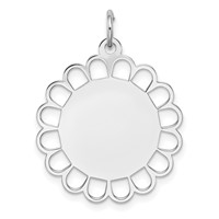 Sterling Silver Rh-plt Engraveable Polished Front Satin Back Disc Charm view 1