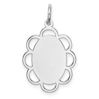 Sterling Silver Rh-plt Engraveable Polished Front Satin Back Disc Charm view 1