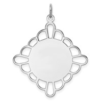 Sterling Silver Rh-plt Engraveable Polished Front Satin Back Disc Charm view 1