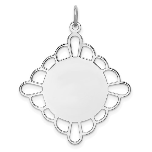 Sterling Silver Rh-plt Engraveable Polished Front Satin Back Disc Charm