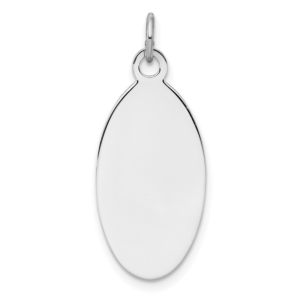 Sterl Silver Rh-plt Engraveable Oval Polished Front Satin Back Disc Charm