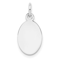 Sterl Silver Rh-plt Engraveable Oval Polished Front Satin Back Disc Charm view 1
