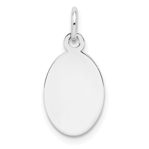 Sterl Silver Rh-plt Engraveable Oval Polished Front Satin Back Disc Charm