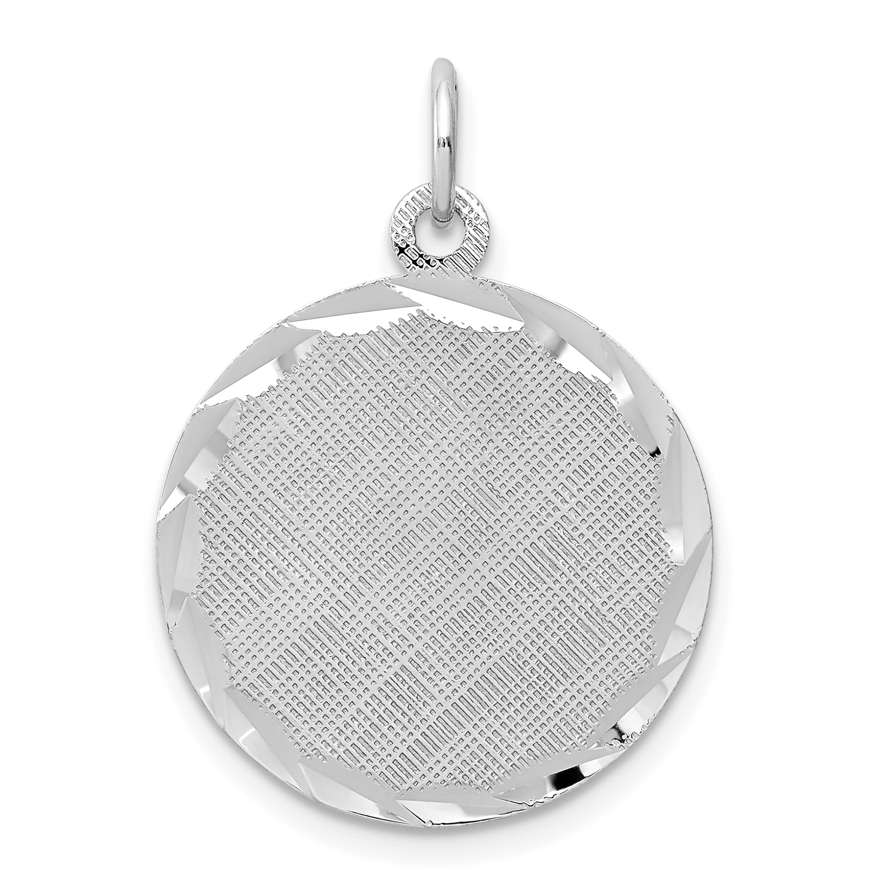 SS Rh-plt Engraveable Round Patterned Polished Front/Satin Back Disc (QM467/18)
