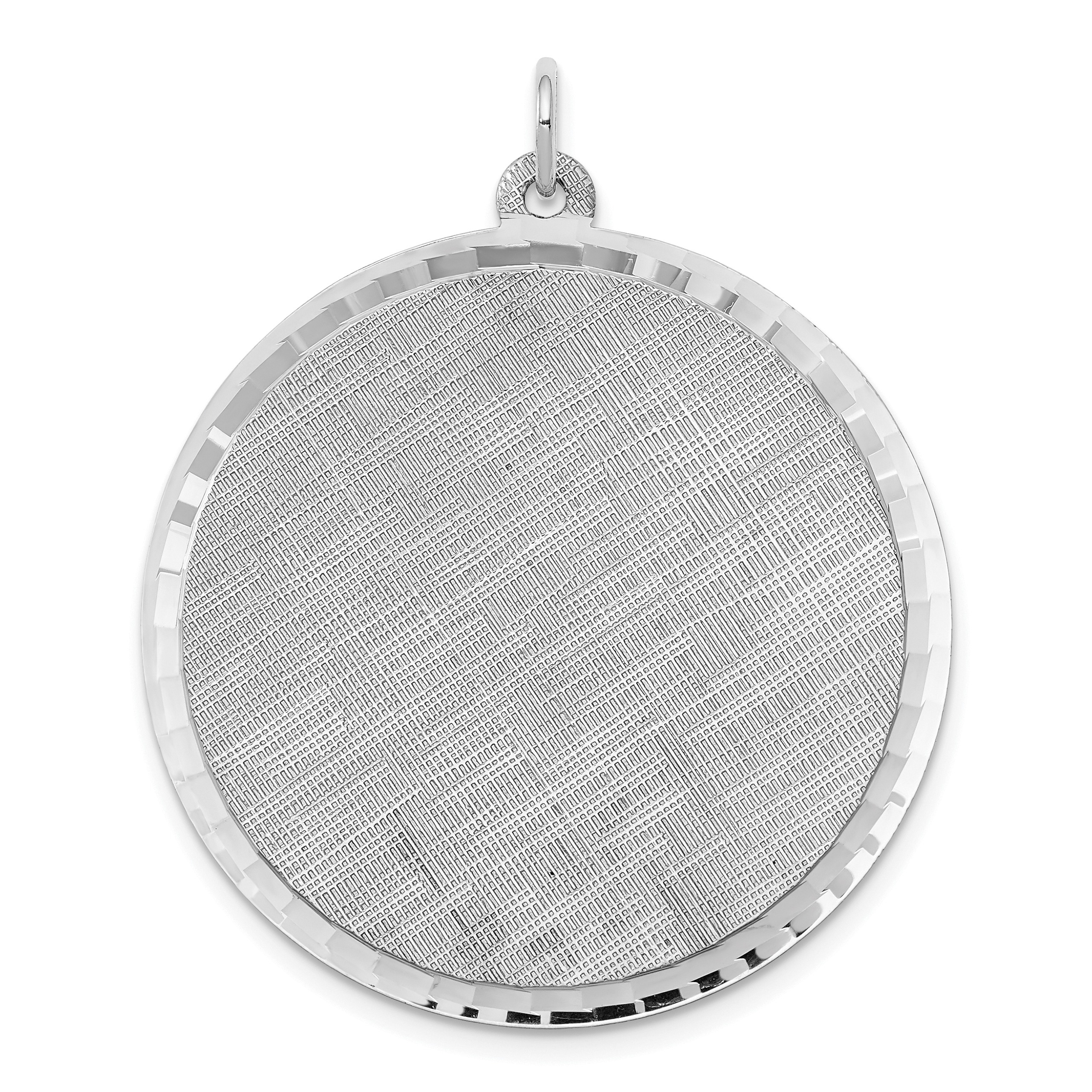 SS Rh-plt Engraveable Round Patterned Polished Front/Satin Back Disc (QM469/27)