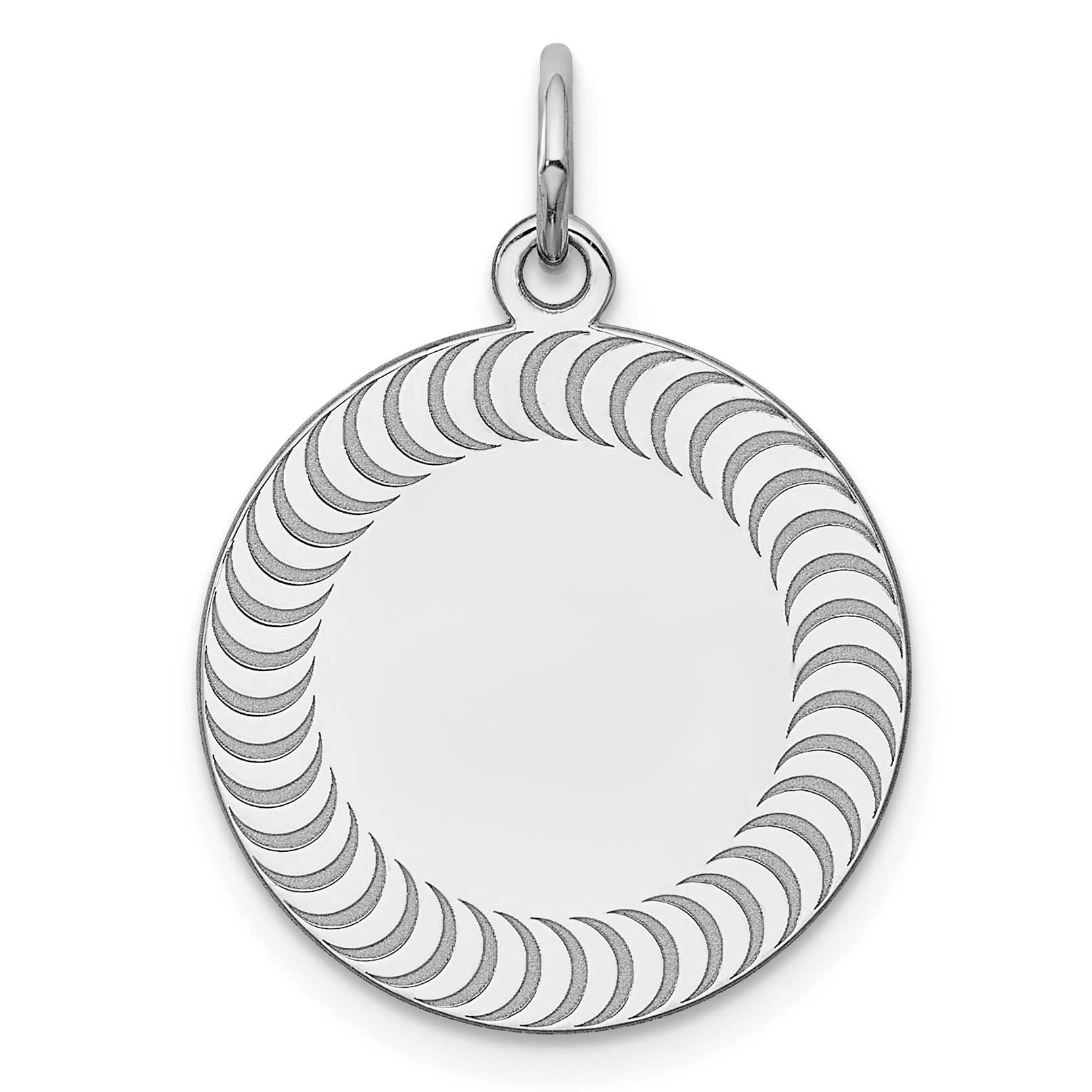 SS Rh-plt Engraveable Round Patterned Polished Front/Satin Back Disc (QM470/18)