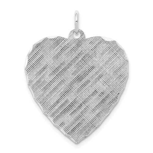 SS Rh-plt Engraveable Heart Patterned Polished Front Satin Back Disc