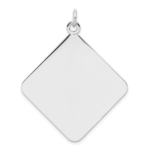 Sterling Silver Rh-plt Engravable Polished Front Satin Back Disc Charm