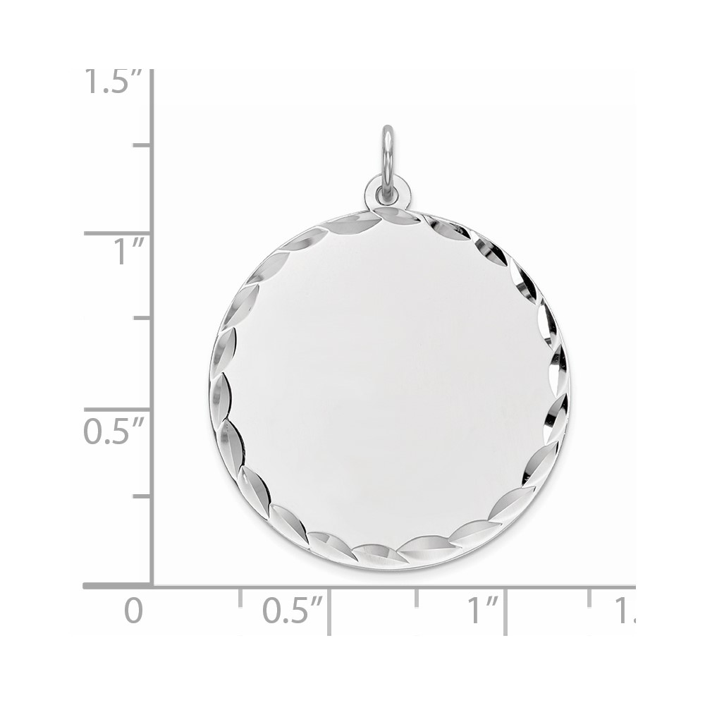 Sterling Silver Rhod-plated ENG. Round Polish Front/Satin Back Disc Charm (QM498/18)