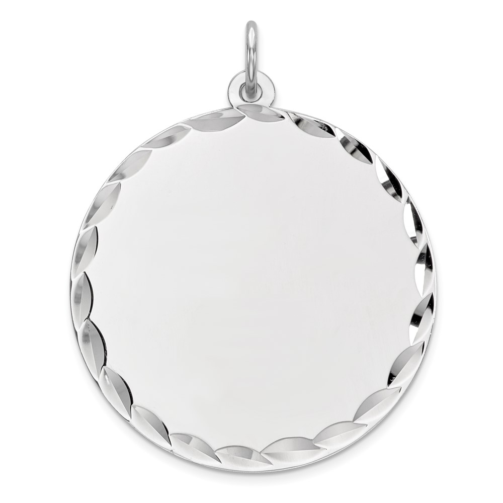 Sterling Silver Rhod-plated ENG. Round Polish Front/Satin Back Disc Charm (QM498/18)