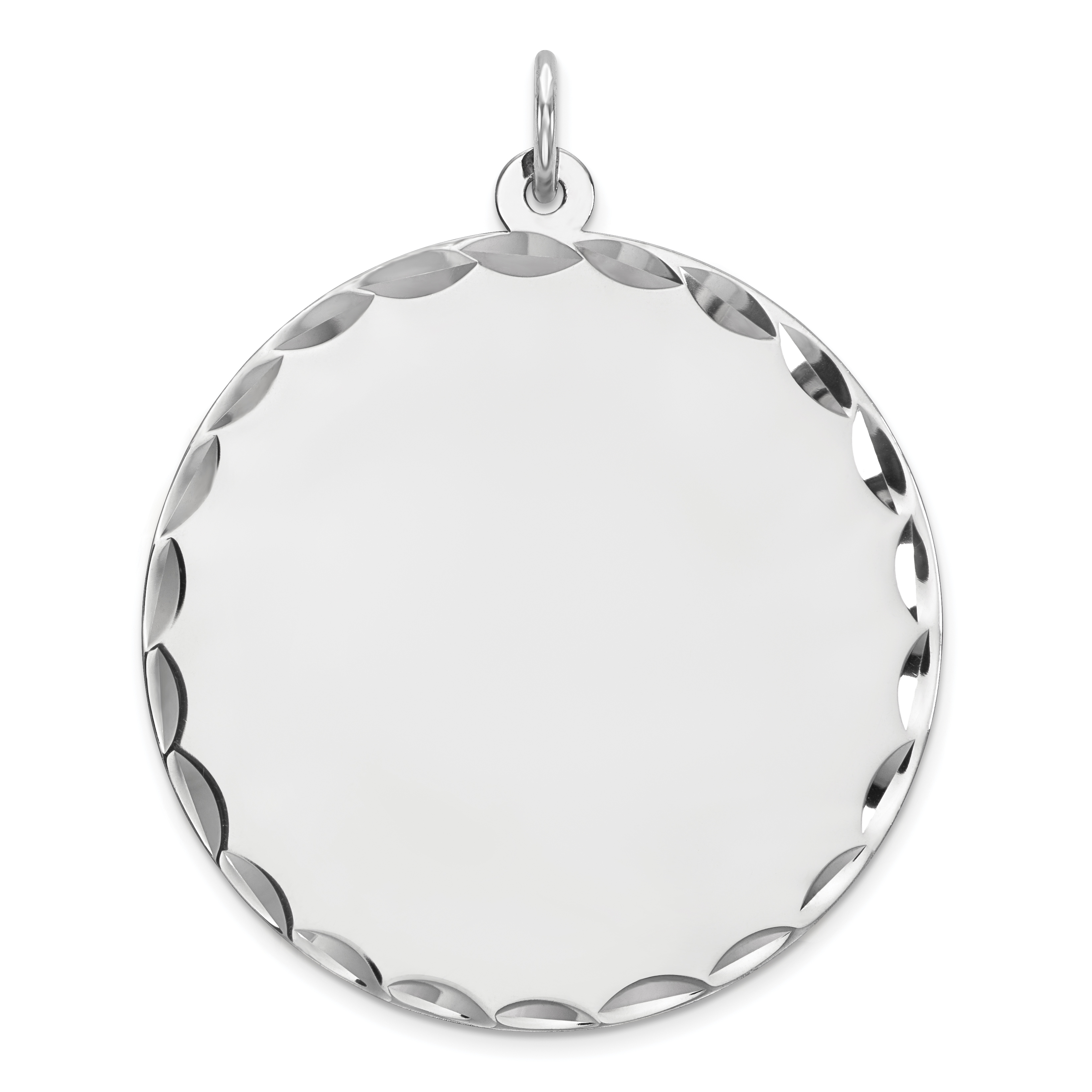 Sterling Silver Rhod-plated ENG. Round Polish Front/Satin Back Disc Charm (QM499/18)