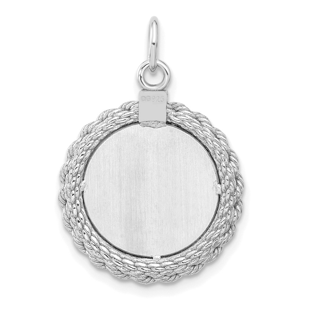 Sterling Silver Rhod-plated Eng. Rnd w/Rope Polish Front/Satin Back Disc (QM501/18)